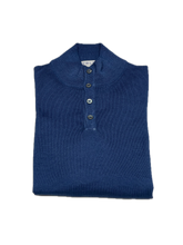 Load image into Gallery viewer, Button neck pullover in Mid Blue vintage merino wool
