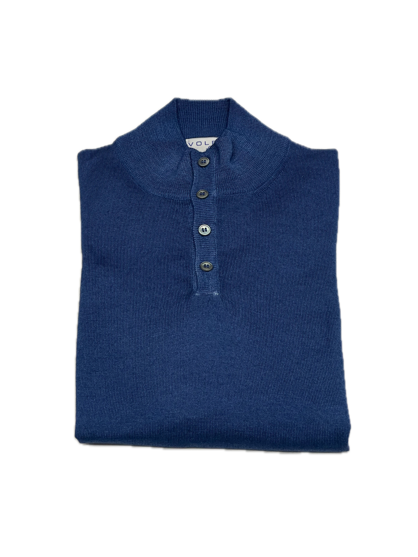 Button neck pullover in Mid Blue vintage merino wool