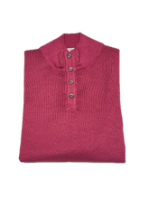 Load image into Gallery viewer, Button neck pullover in Raspberry vintage merino wool
