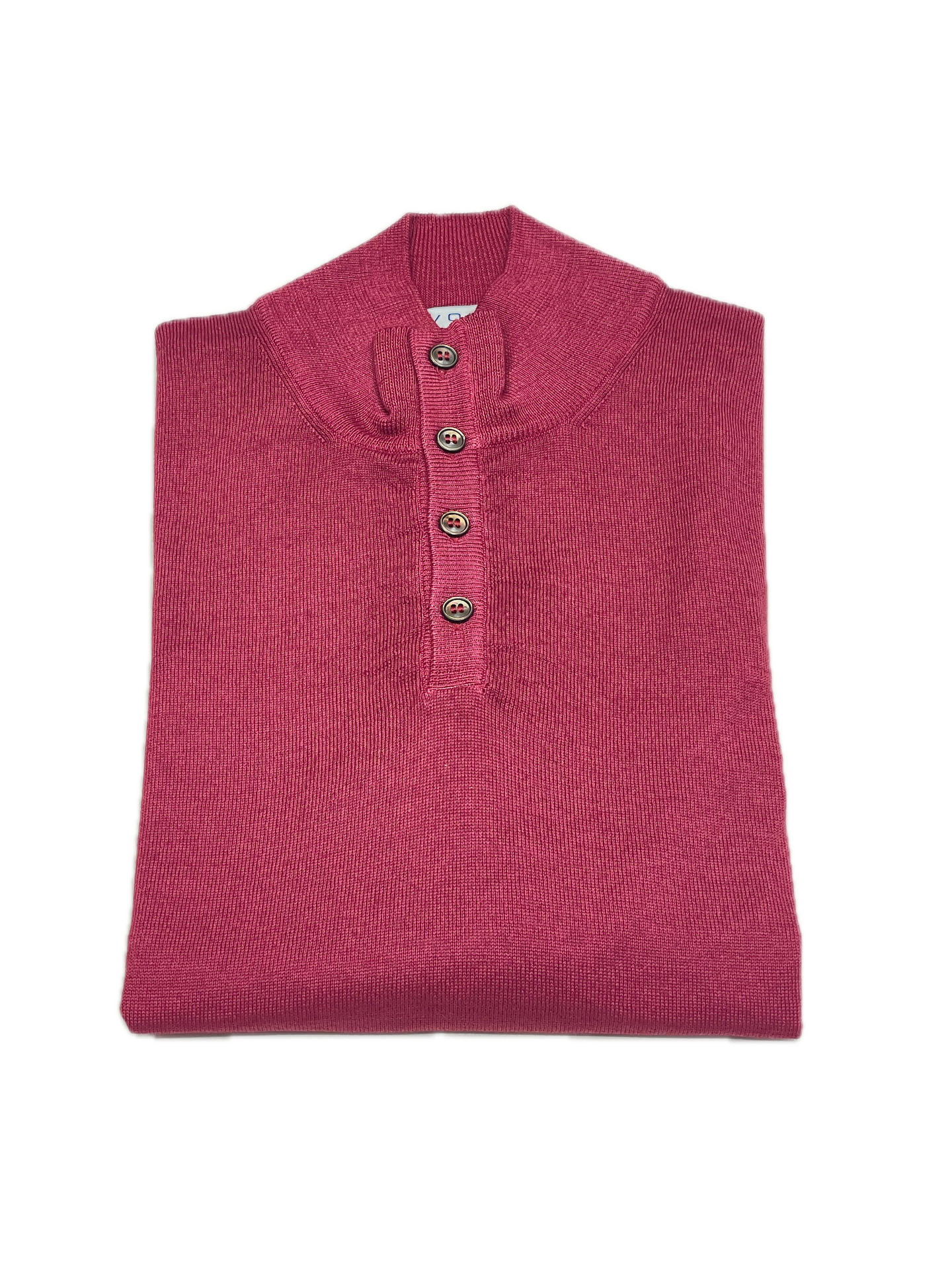 Button neck pullover in Raspberry vintage merino wool