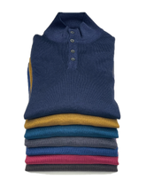 Load image into Gallery viewer, Button neck pullover in Mid Blue vintage merino wool
