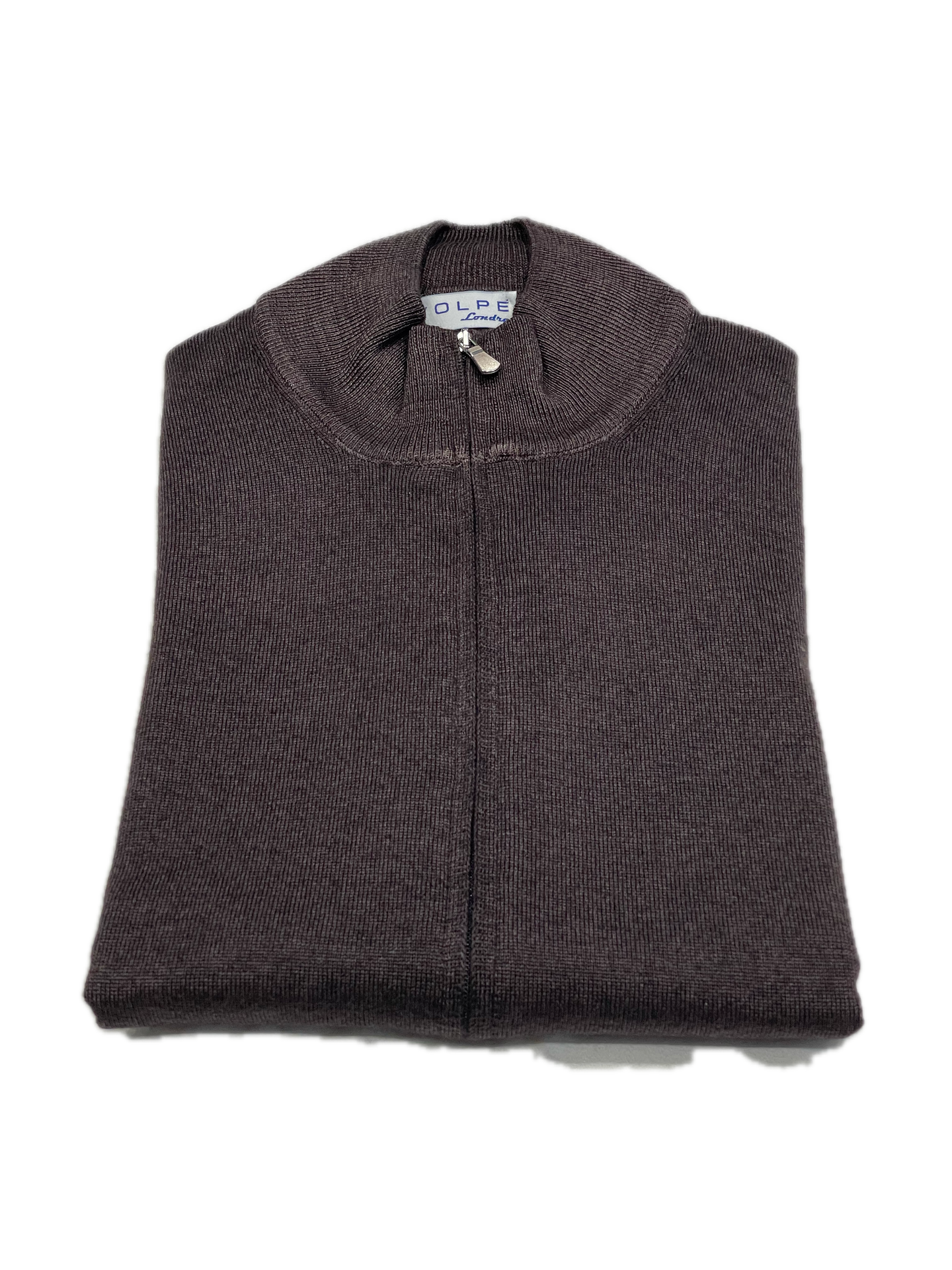 Full Zip sweater zip in brown vintage merino wool