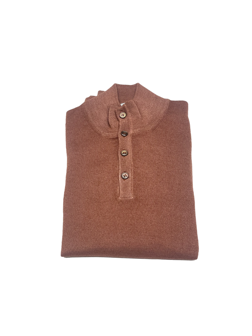 Button neck pullover in Terracotta vintage merino wool