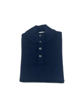 Load image into Gallery viewer, Button neck pullover in Navy Blue vintage merino wool
