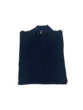 Load image into Gallery viewer, Full Zip cardigan in Navy Blue waffle effect merino wool
