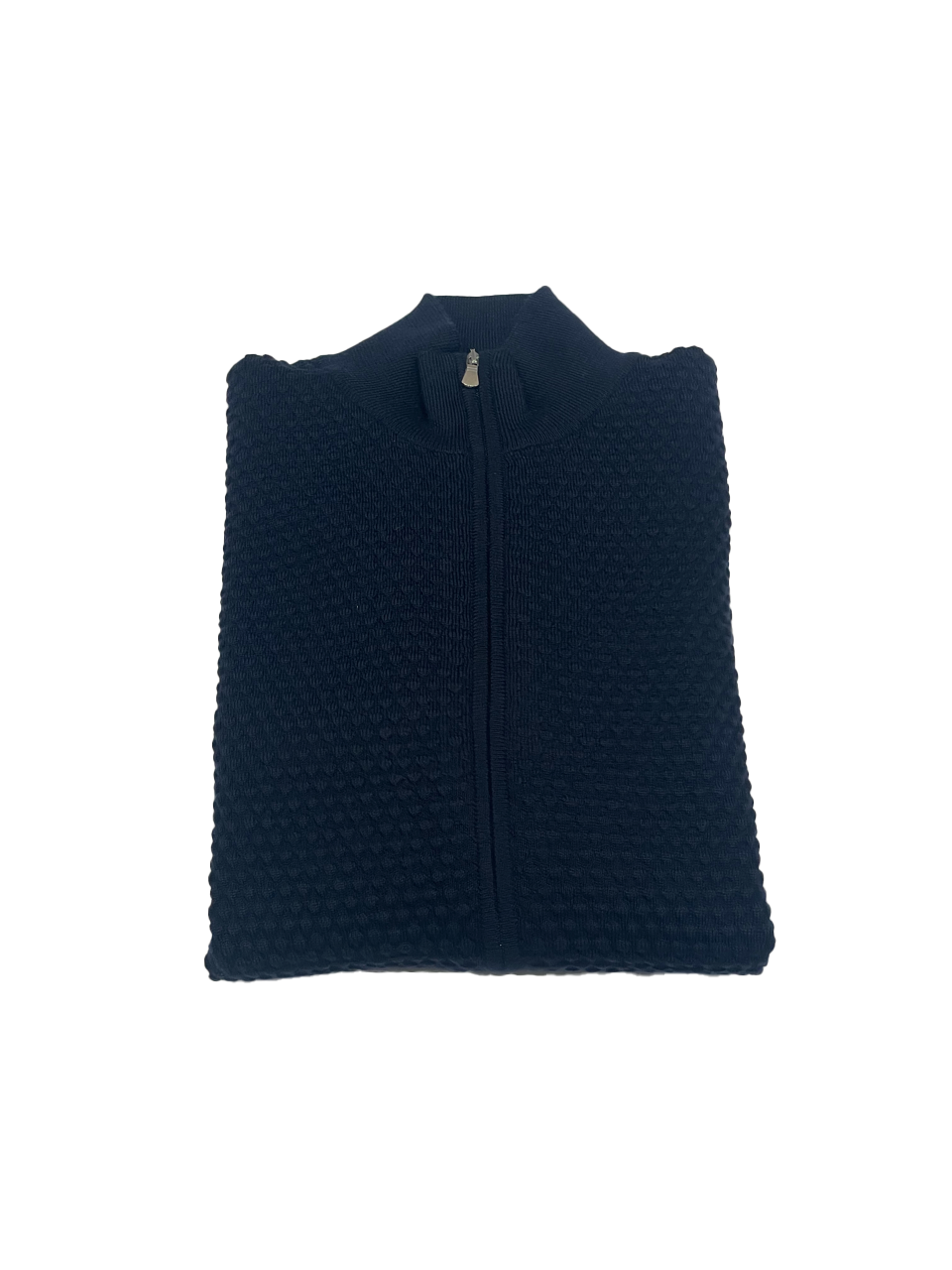 Full Zip cardigan in Navy Blue waffle effect merino wool