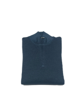 Load image into Gallery viewer, Quarter zip in petrol blue wool
