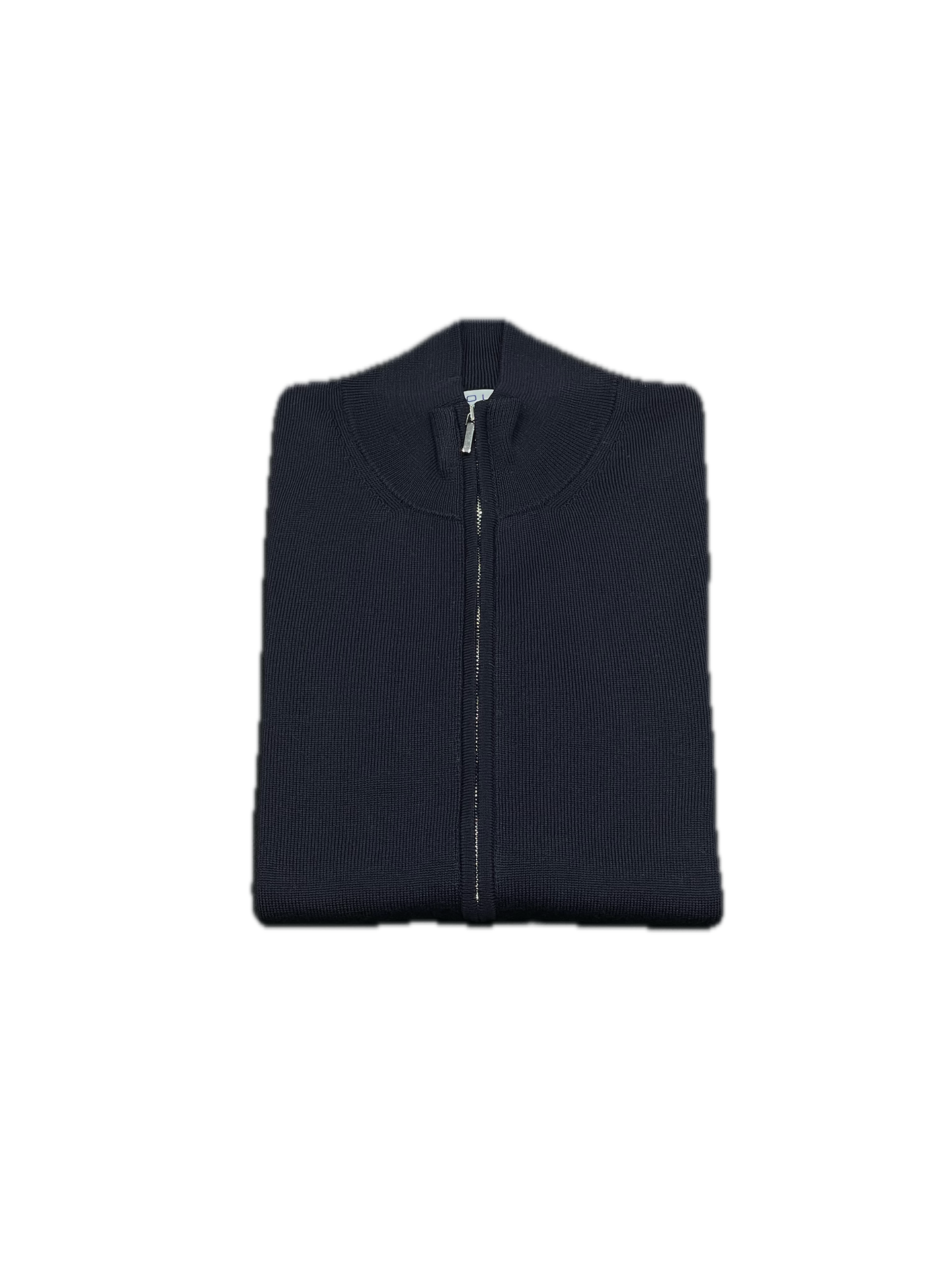 Full Zip sweater zip in navy merino wool
