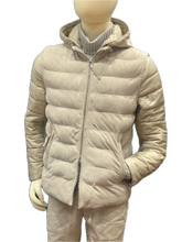 Load image into Gallery viewer, Suede gilet with removable padded sleeves and removable hood
