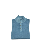 Load image into Gallery viewer, Button neck pullover in Pale Blue vintage merino wool
